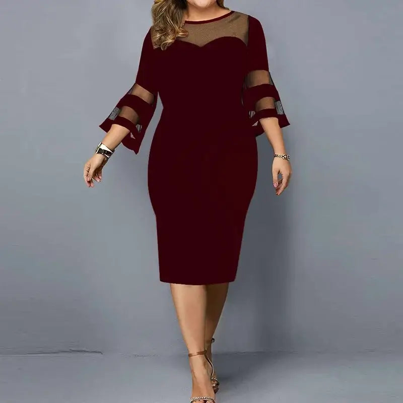 Women's Plus Size Lace Mesh Patchwork Bodycon Evening Dress