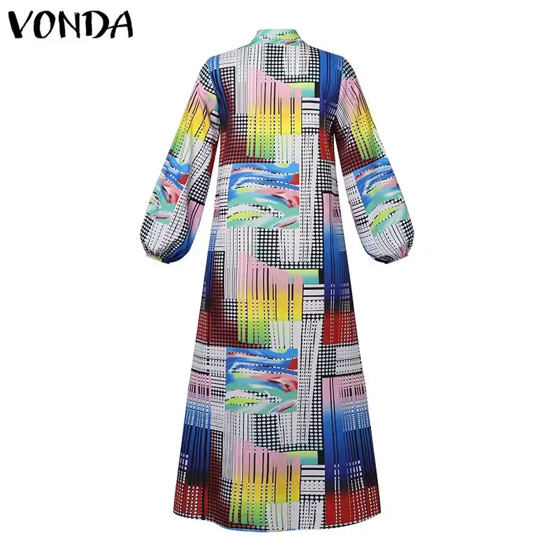 Women's Plus-Size 5XL Bohemian Printed Long Sleeve Vintage Maxi Dress