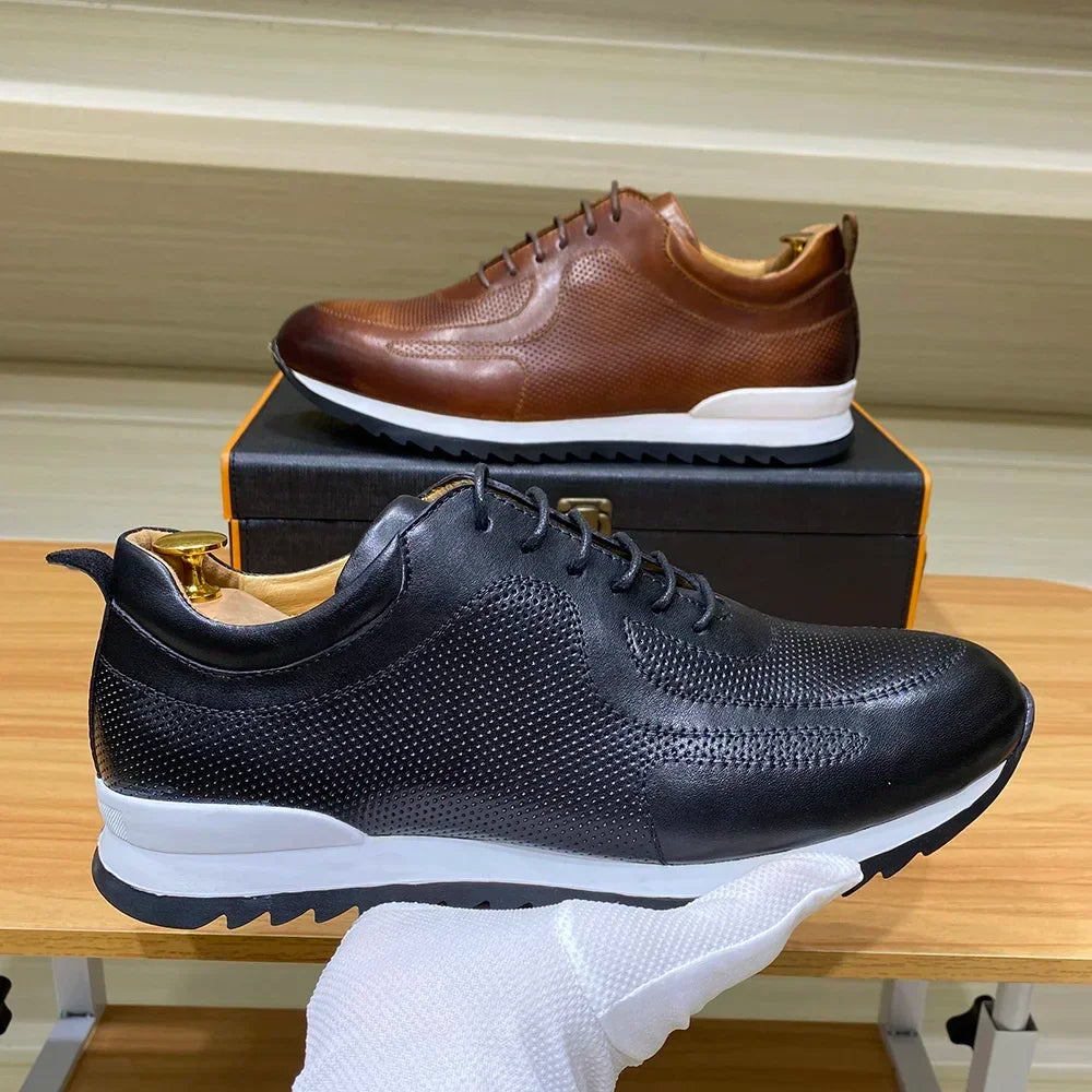 Men's Genuine Leather Lace-Up Oxford Casual Sneakers Travel Flats