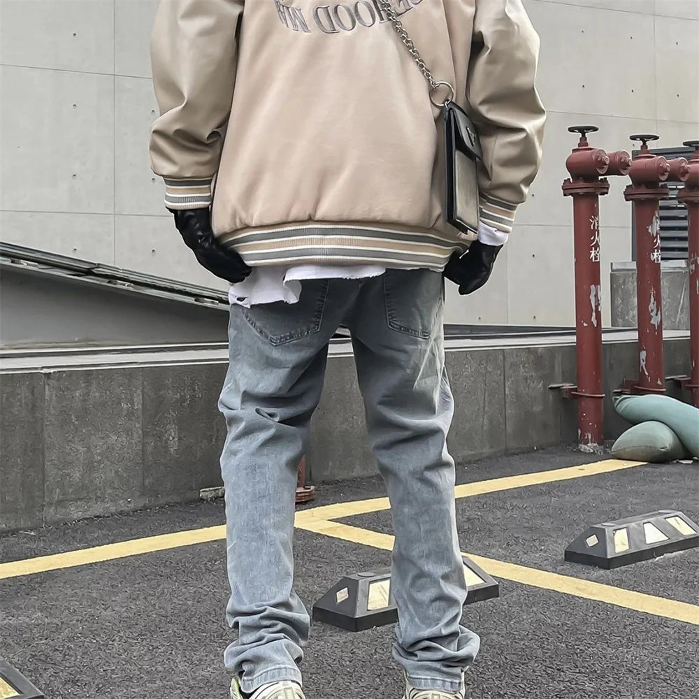 Unisex Straight Ripped Hole Baggy Patchwork Jeans Pants