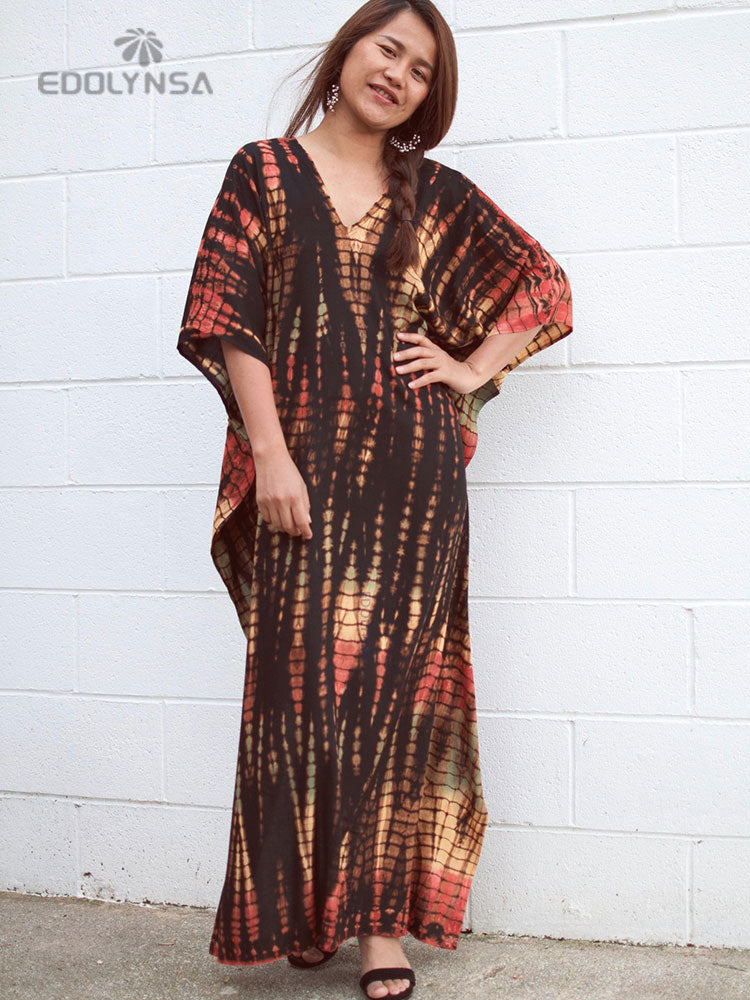 Women's Bohemian Printed V-Neck Batwing Split Maxi Dress