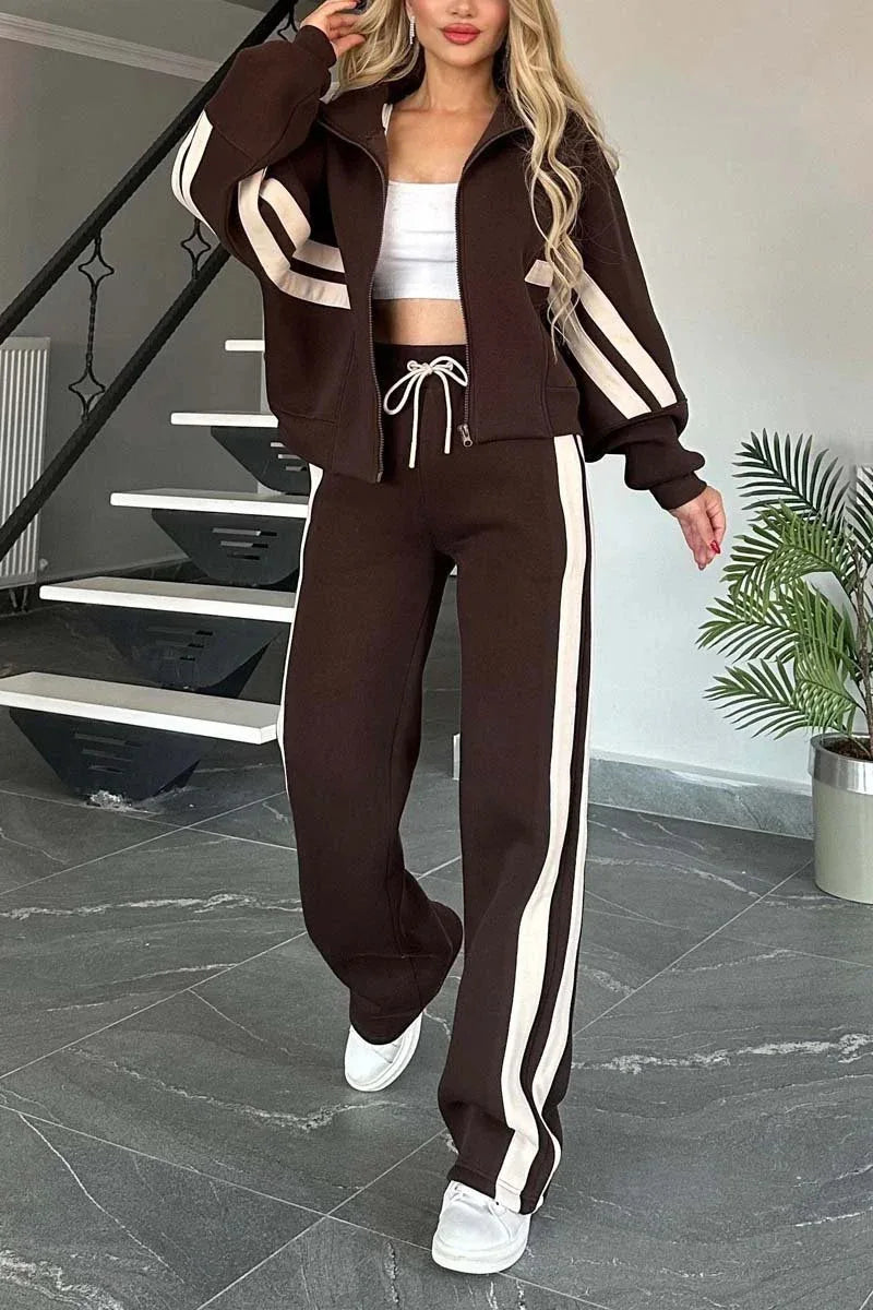 Women's Striped Zip Hoodie and Side-Stripe Pants Set