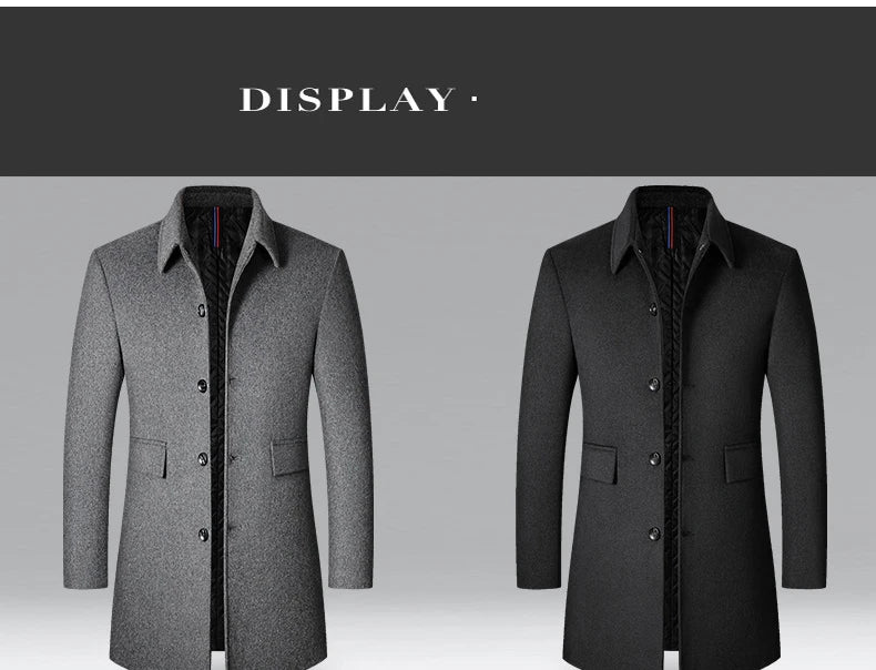 Men's Wool Turn-Down Collar Long Winter Coat