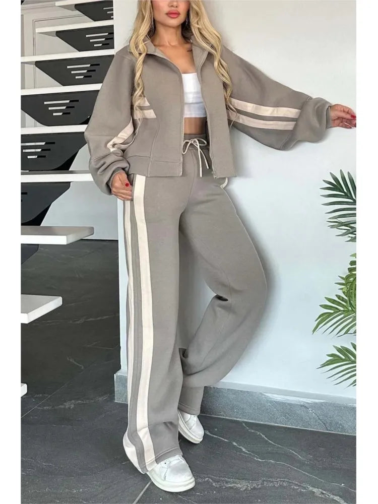 Women's Striped Zip Hoodie and Side-Stripe Pants Set