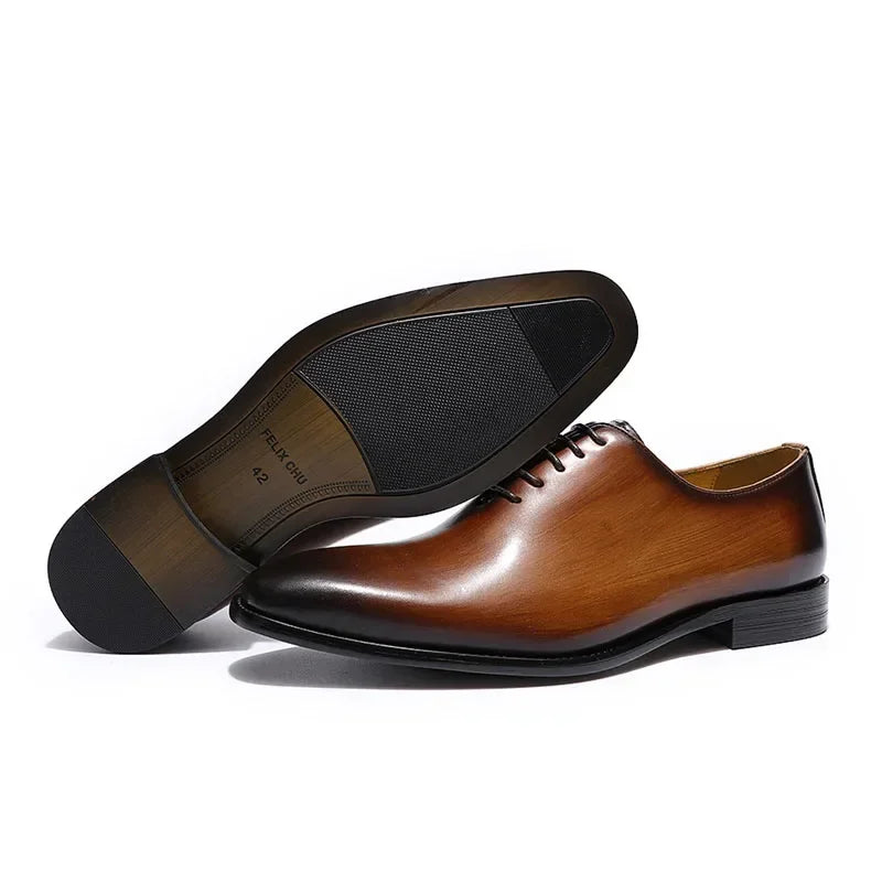 Men's Black Brown Genuine Leather Wholecut Oxford Dress Shoes