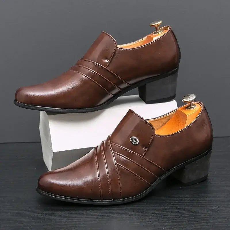 Men's Pointed Leather Height-Increase Business Dress Shoes