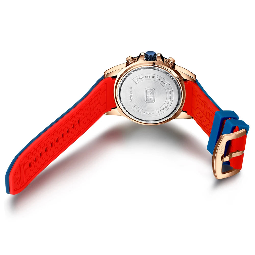 Men's Splash-Resistant Silicone Quartz Chronograph Watch, Luminous Dial