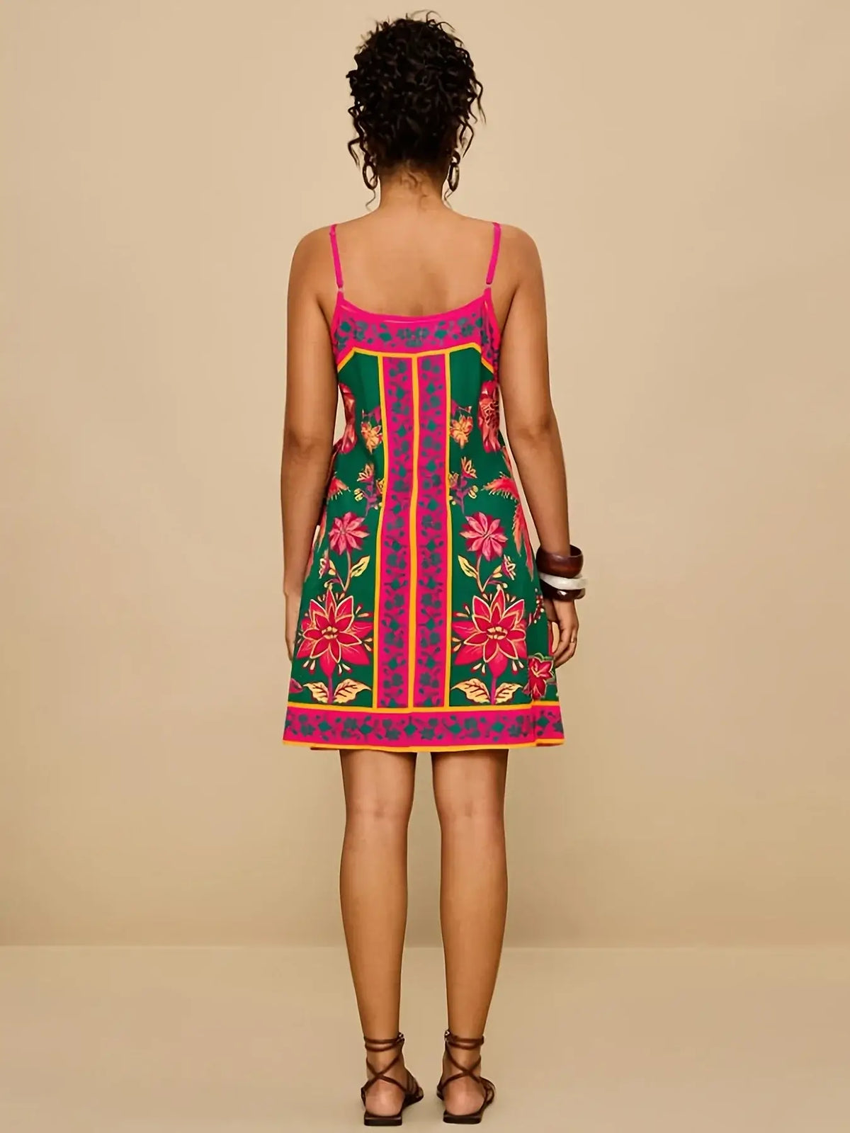 Women's Plus Size Ethnic Print Halter V-Neck Holiday Dress