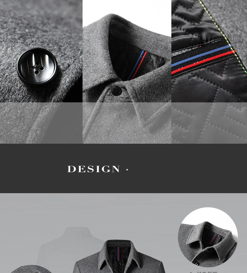 Men's Wool Turn-Down Collar Long Winter Coat