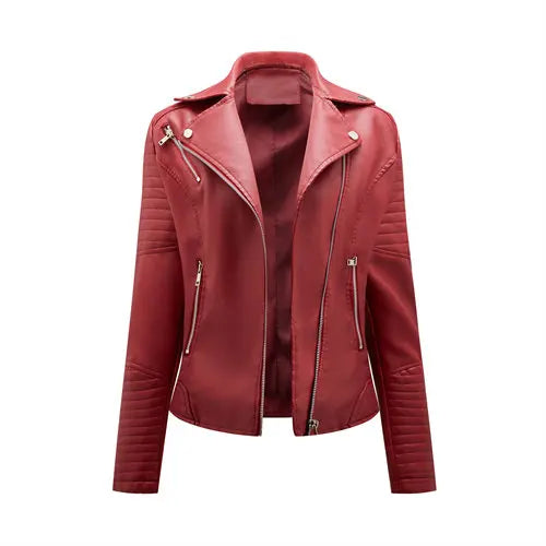 Women's Faux Leather Zipper Biker Jacket