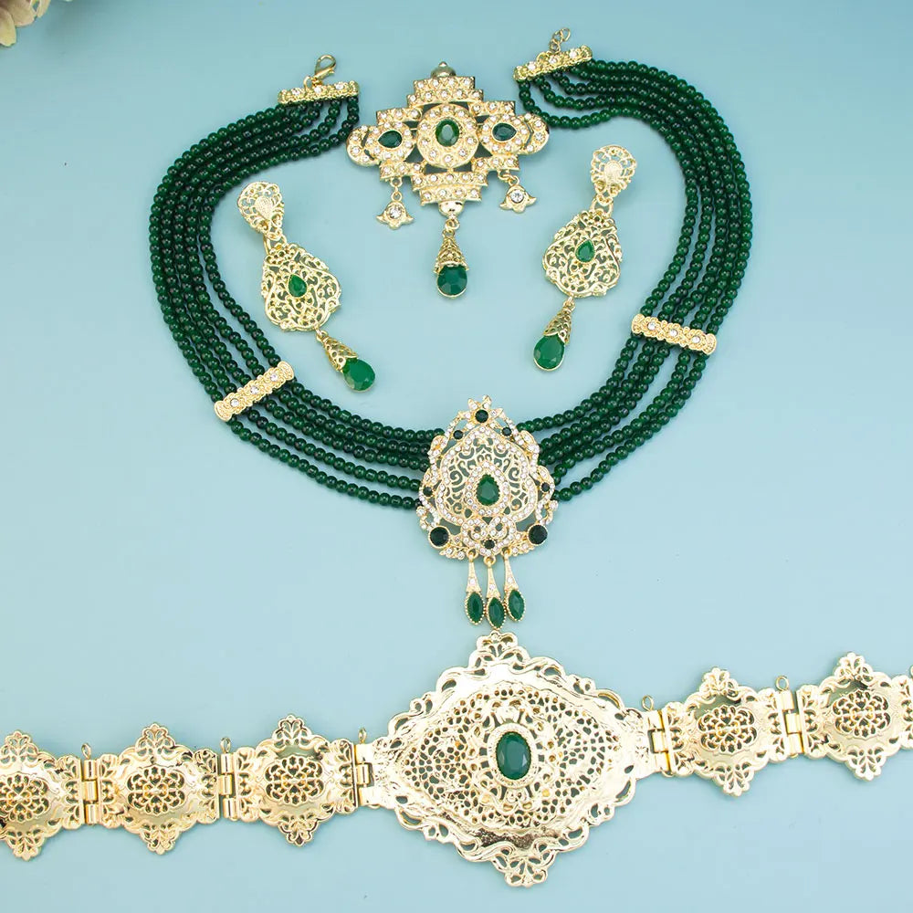 Women's Gold Morocco Caftan Belt, Choker, and Bridal Earrings