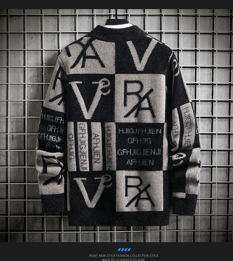 Men's Striped Round-Neck Knit Pullover Sweater