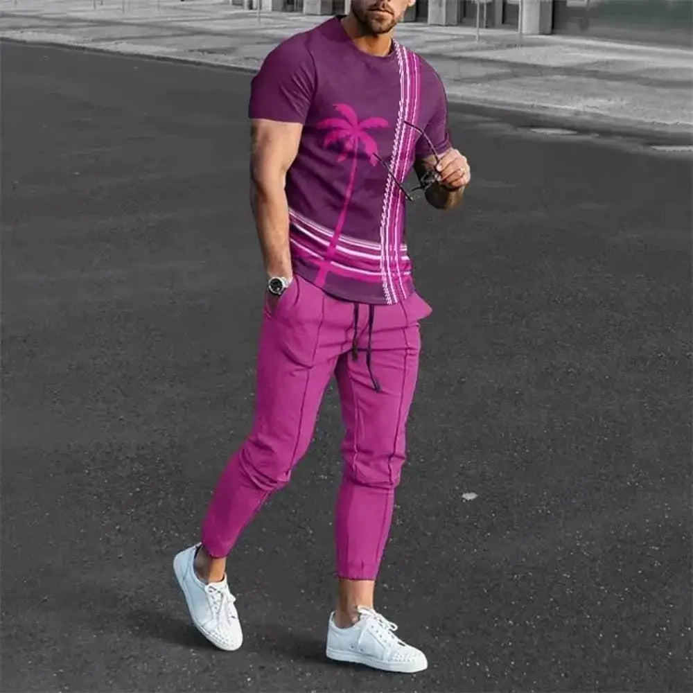 Men's 3D Print Short Sleeve T-Shirt and Pants Set
