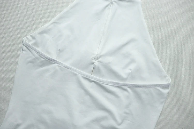 Women's White Hollow Halter Backless Top and Irregular Mini Skirt Set