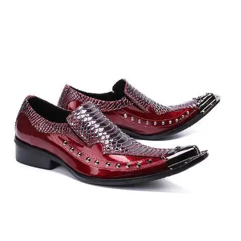 Men's Pointed Metal Toe Leather Dress Shoes