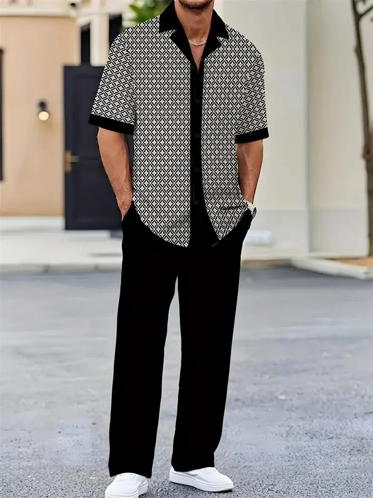 Men's Geometric Print Short-Sleeve Shirt Set