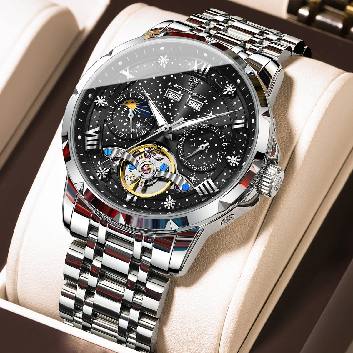 Men's Automatic Mechanical Stainless Steel Calendar Watch