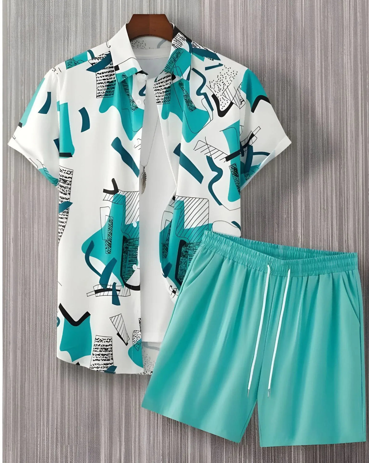 Men's Coconut Print Shirt and Shorts Two-Piece Set