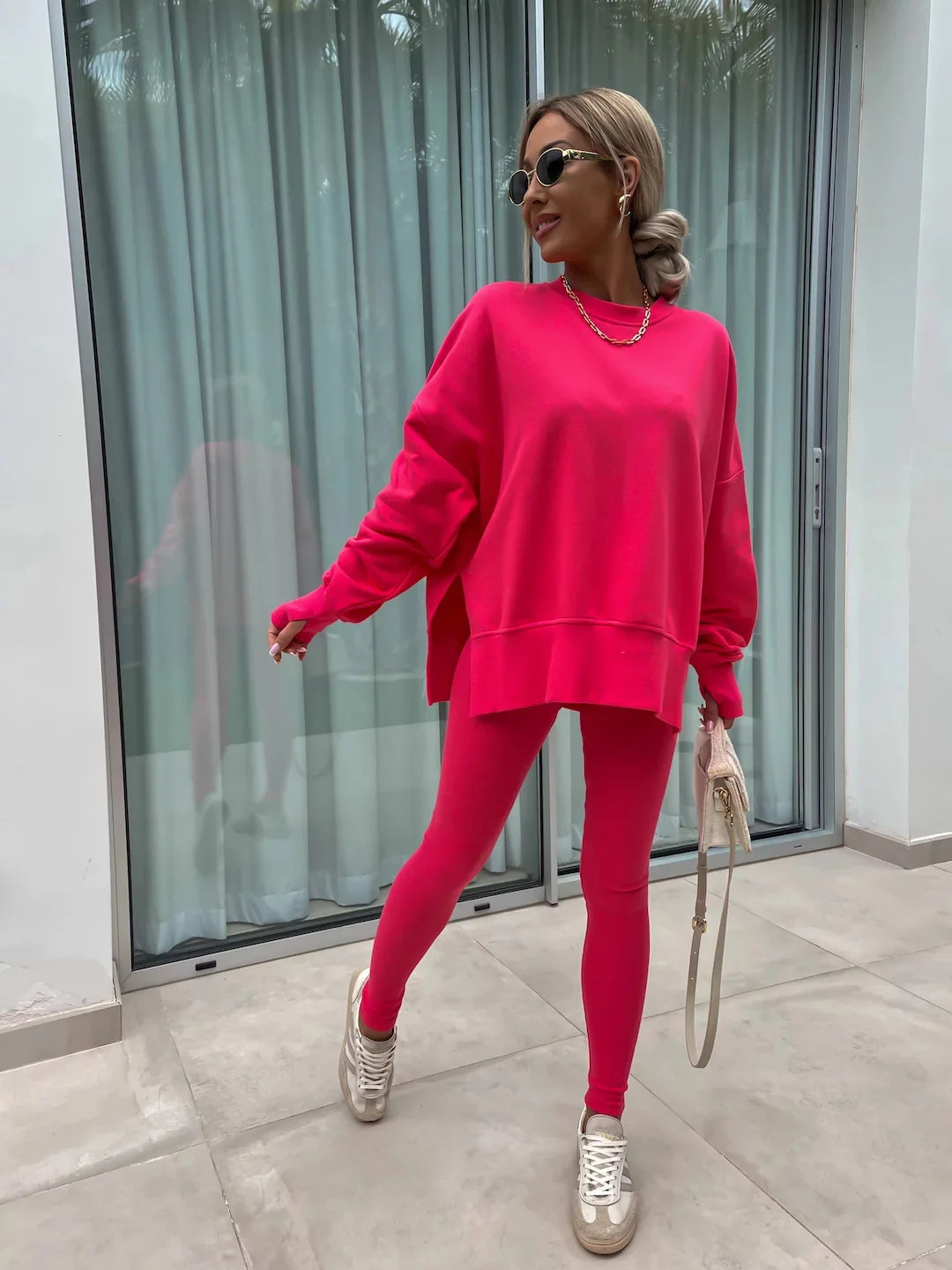 Women's Loose Shirt and Tight Pants Two-Piece Set