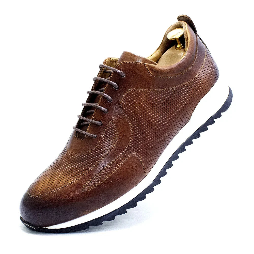 Men's Genuine Leather Lace-Up Oxford Casual Sneakers Travel Flats