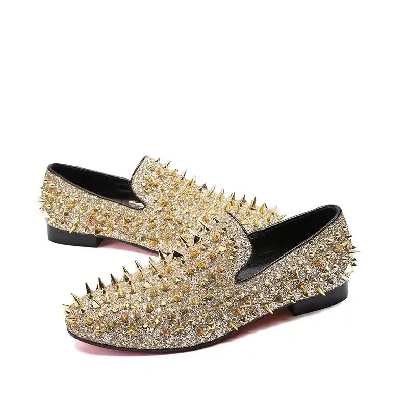 Men's Blue Bling Spike Slip-On Loafer Dress Shoes