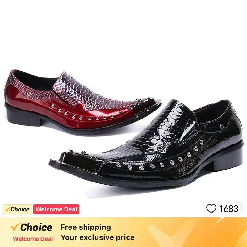 Men's Pointed Metal Toe Leather Dress Shoes