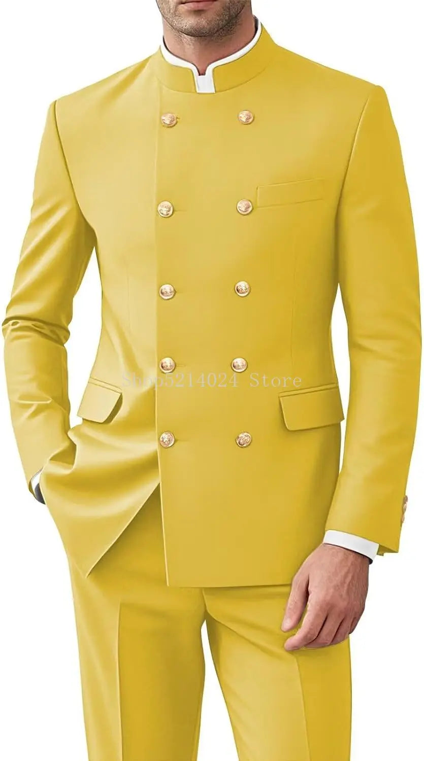 Men 2 Pieces Suit for Men Gold Button Jacket Pant Set Traditional Wedding, Casual and Business