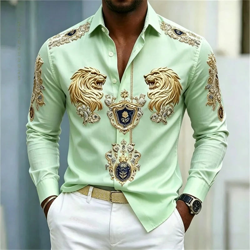 Men's Baroque Lion Head Slim Fit Long Sleeve Shirt XS-6XL