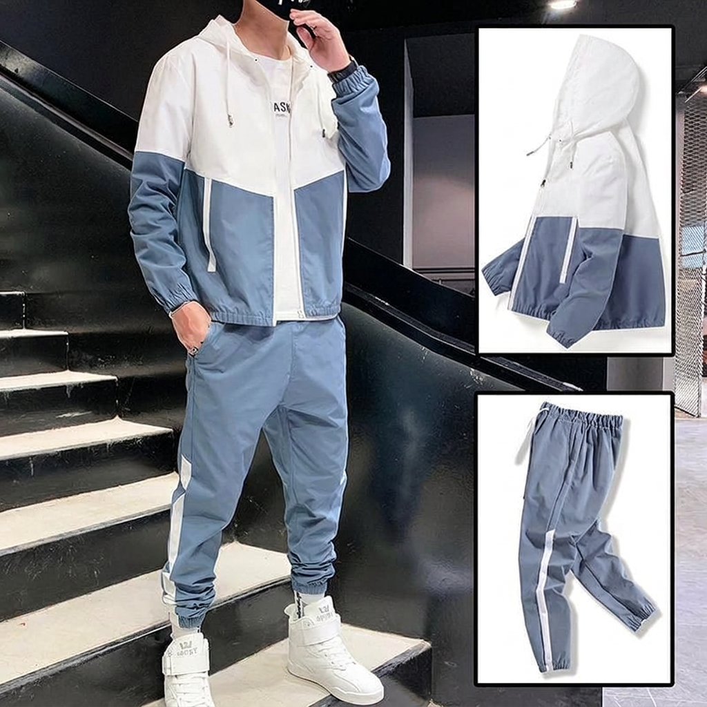 Men's Patchwork Two-Piece Set — Streetwear Fitness Tracksuit
