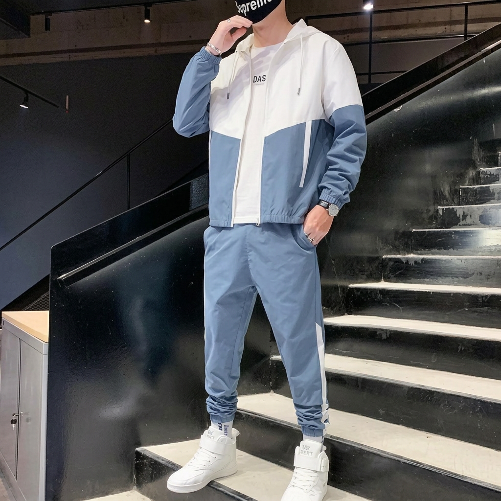 Men's Patchwork Two-Piece Set — Streetwear Fitness Tracksuit