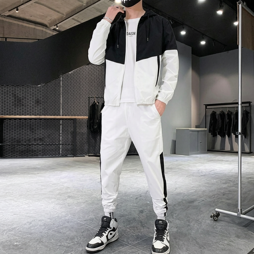 Men's Patchwork Two-Piece Set — Streetwear Fitness Tracksuit