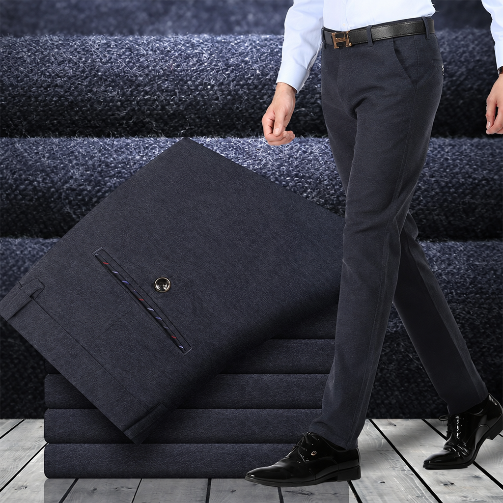 Men's brushed winter long business trousers dark gray