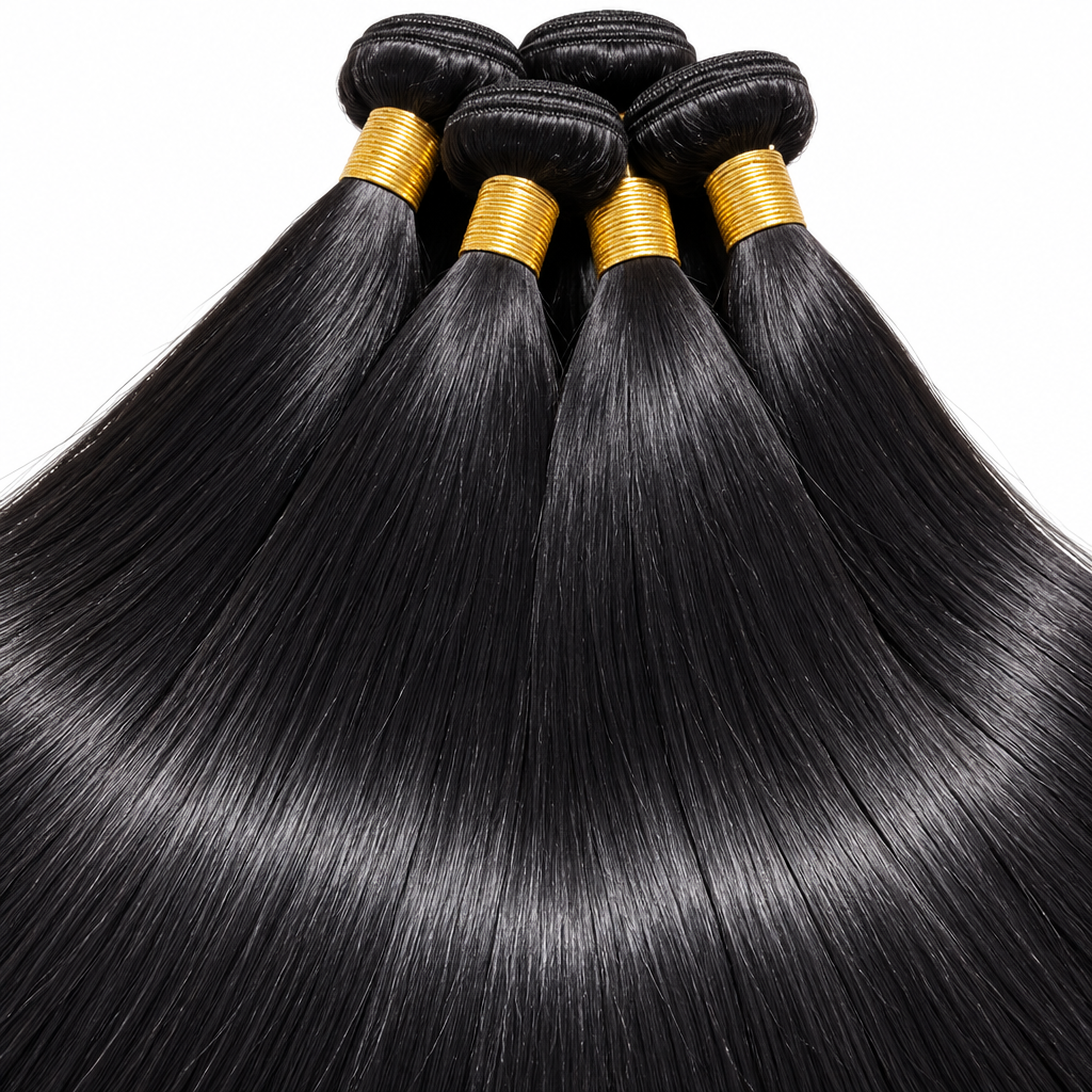 Bone straight hair bundles weft and texture close-up
