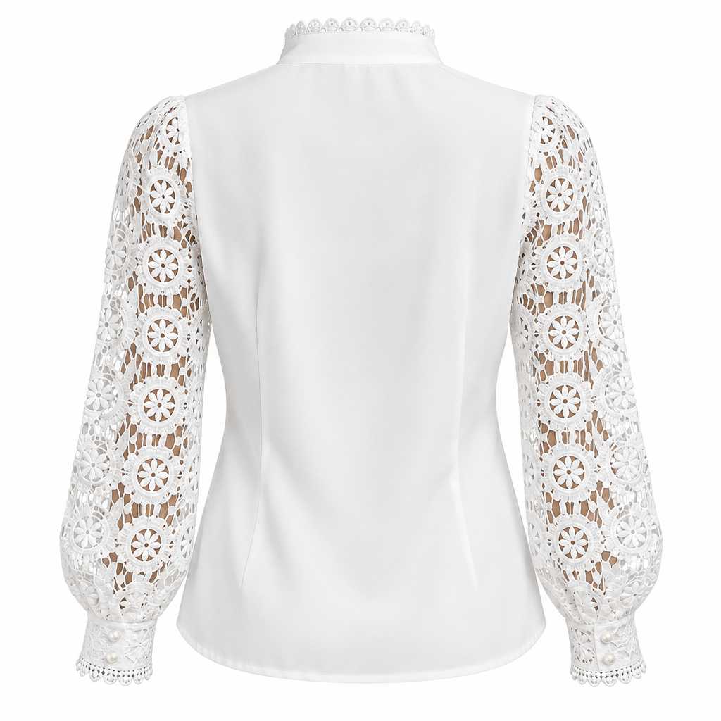 Women's white collared blouse back view