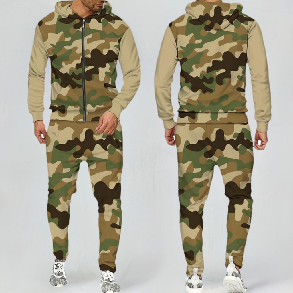 Men's Camouflage Zipper Hoodie Tracksuit Set