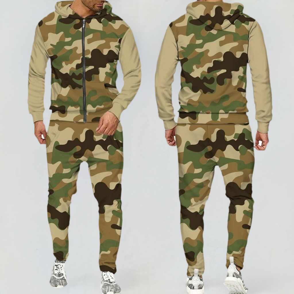 Men's Camouflage Zipper Hoodie Tracksuit Set