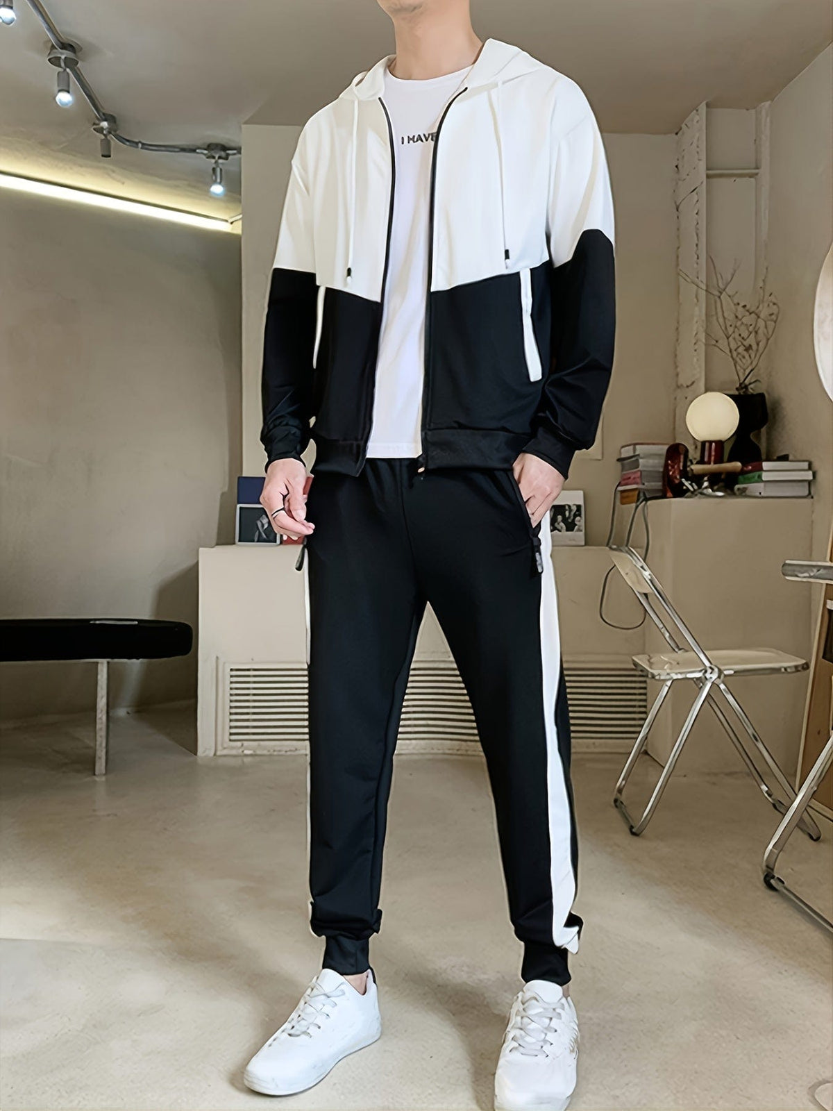 Men's Zip-Up Hooded Jacket & Trousers Set