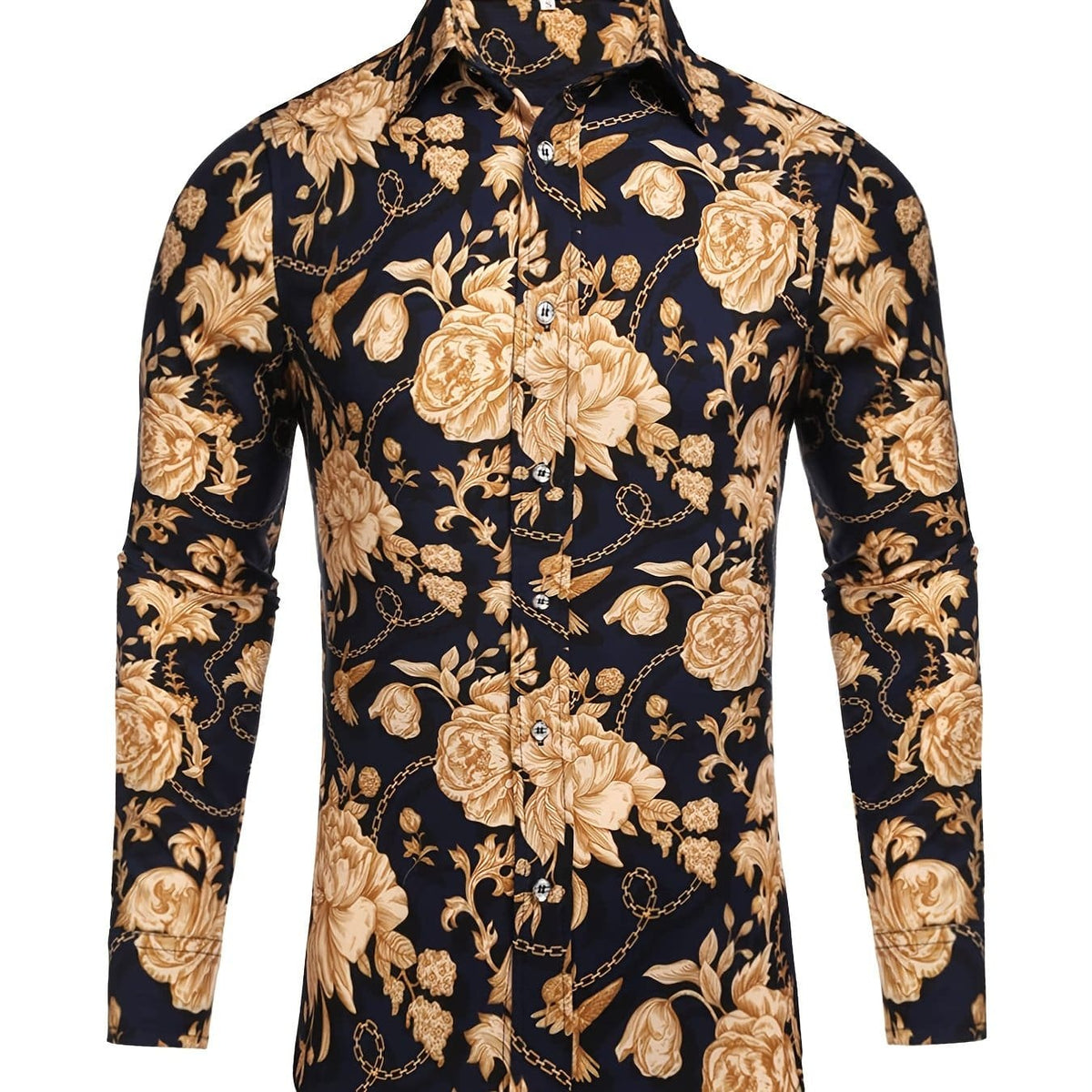Men's Long Sleeve Print Dress Shirt for Party and Wedding