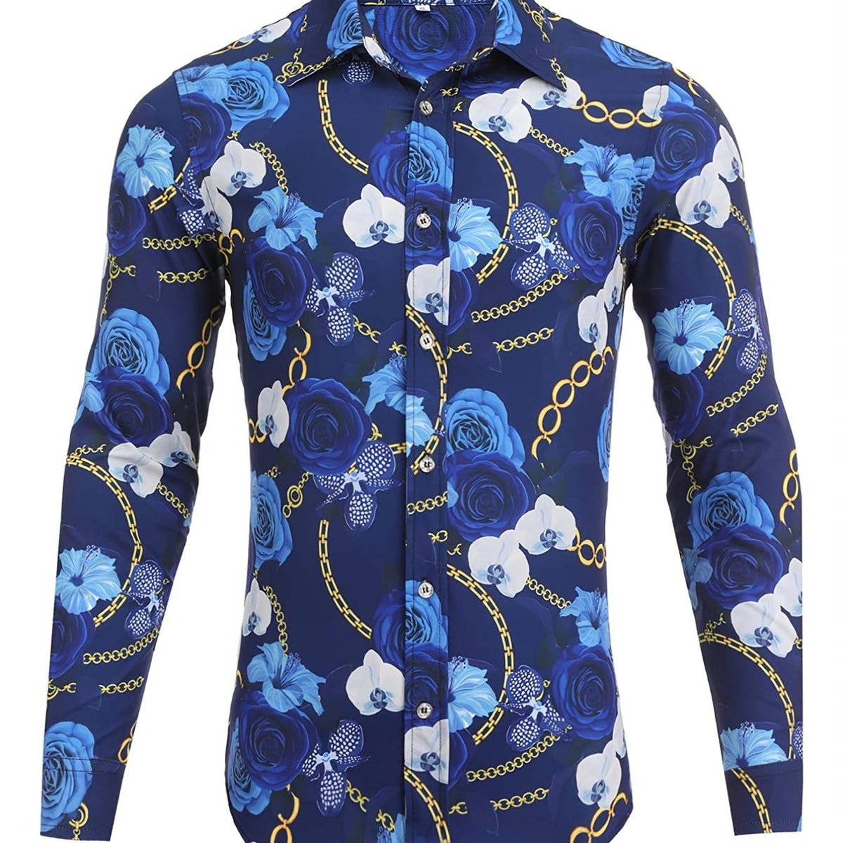Men's Long Sleeve Print Dress Shirt for Party and Wedding