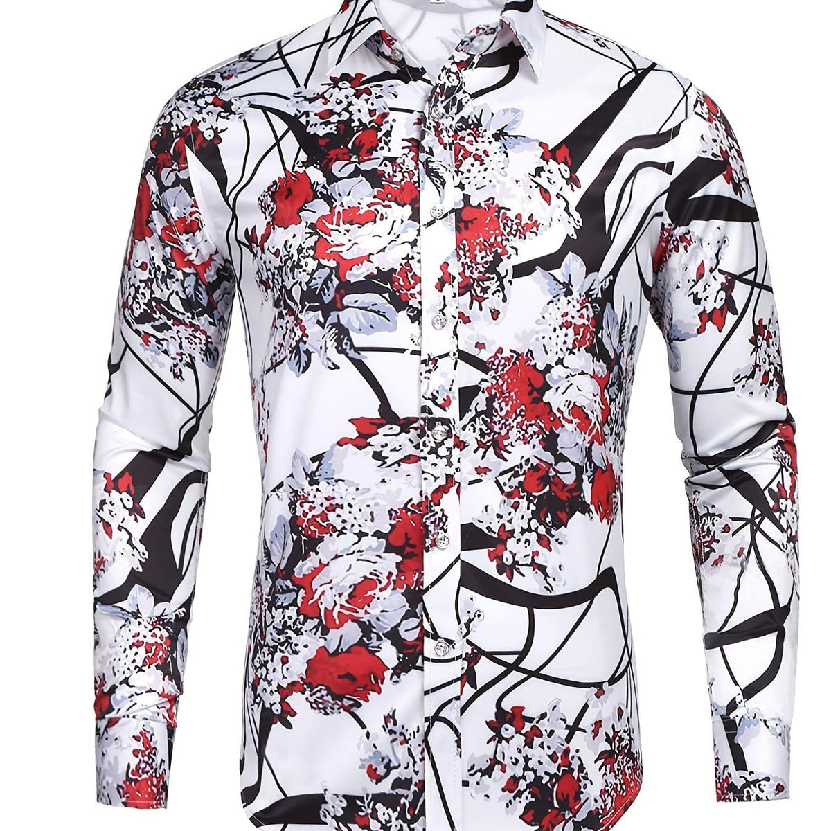 Men's Long Sleeve Print Dress Shirt for Party and Wedding