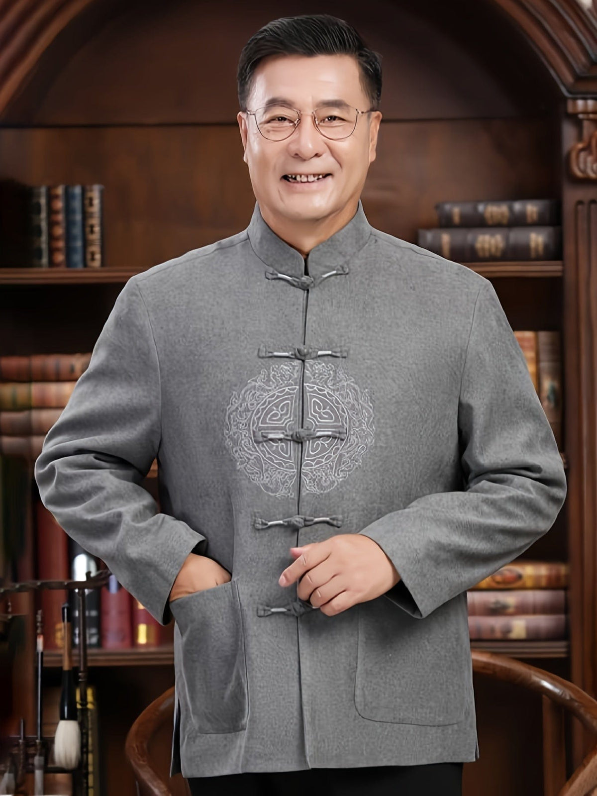 Men's Winter Chinese Tang Suit Stand Collar Knot Coat Hanfu