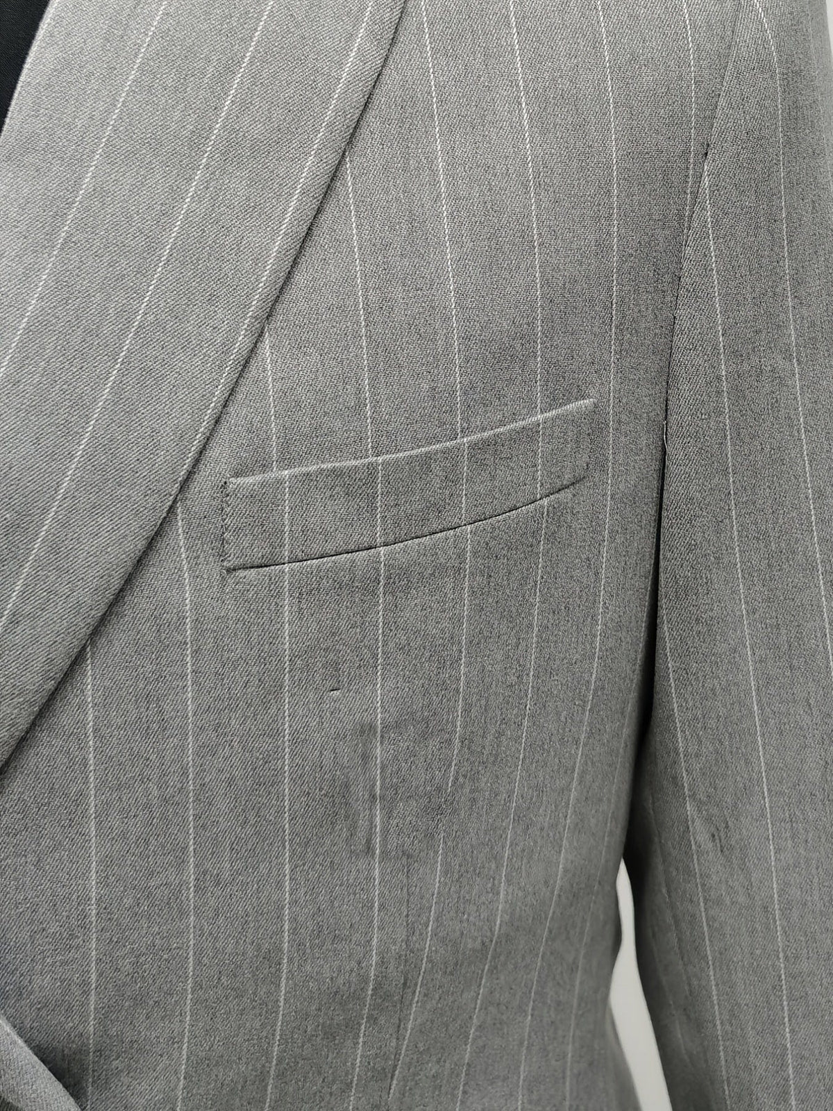 Small Size & Order Size Up, Men's Casual Striped Light Gray Suit