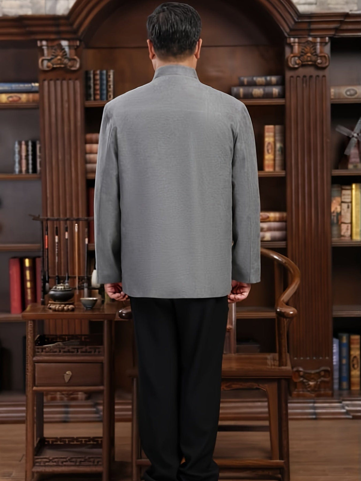 Men's Winter Chinese Tang Suit Stand Collar Knot Coat Hanfu