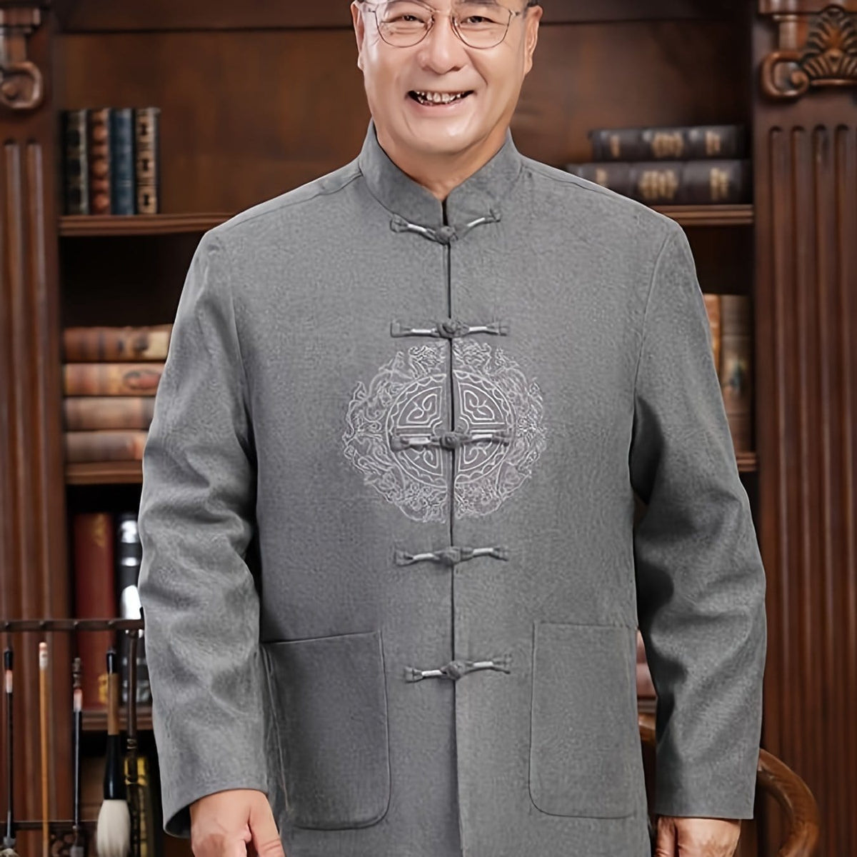Men's Winter Chinese Tang Suit Stand Collar Knot Coat Hanfu