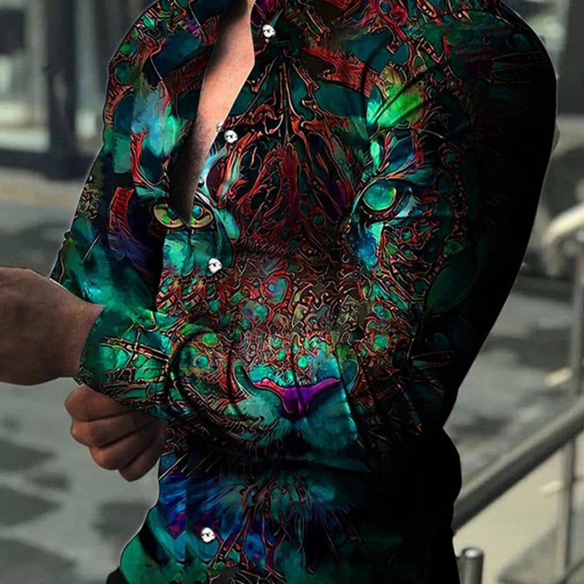 Men's Printed Green Long Sleeve Shirt