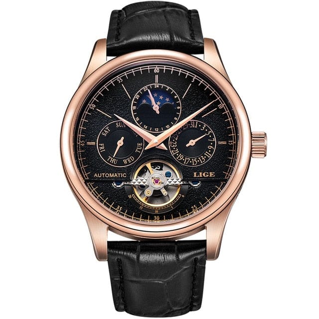 Men's Automatic Skeleton Tourbillon Watch with Calendar