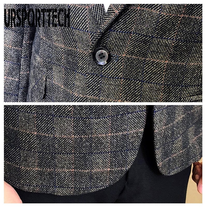 Men's British Slim-Fit Plaid Blazer, Casual Suit Jacket Plus Size M-5XL