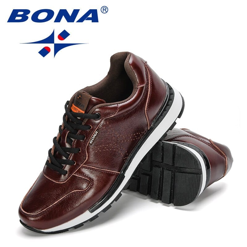 Men's Full Grain Leather Lace-Up Casual Sneakers