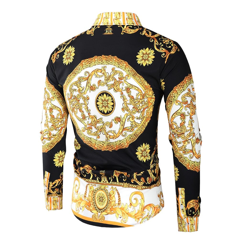 Men's Slim Fit Paisley Print Long Sleeve Prom Party Shirt