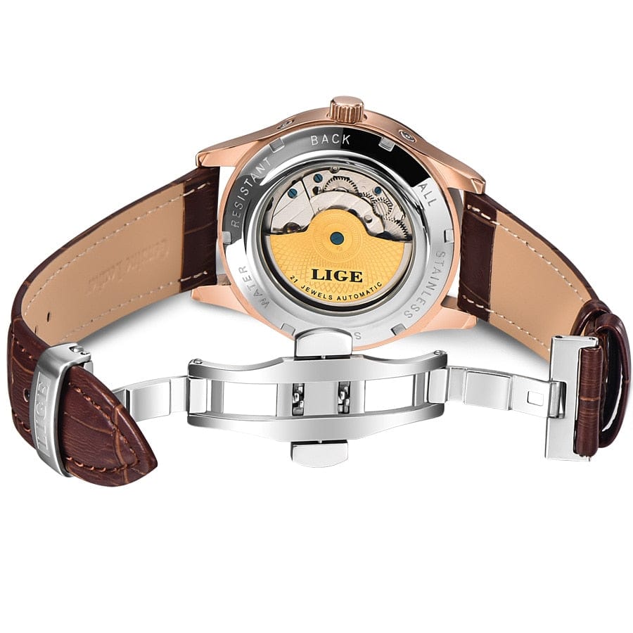 Men's Automatic Skeleton Tourbillon Watch with Calendar